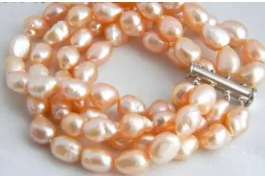 4Strands 8'' 9MM Pink Baroque Freshwater Pearl Bracelet