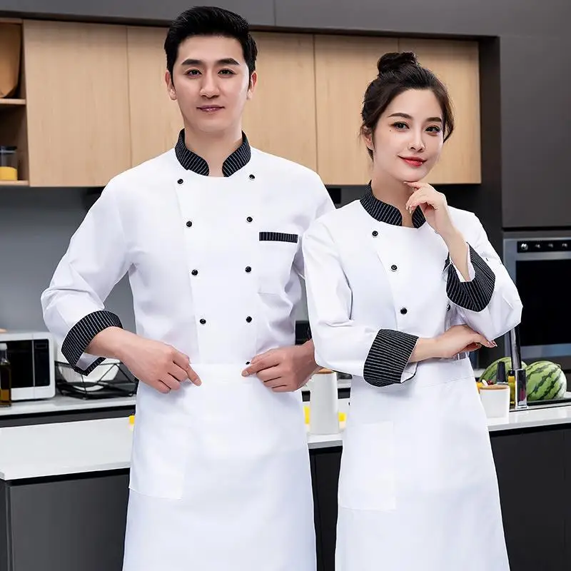 Autumn and Winter Chef Overalls Men's Hotel Restaurant Barbecue Kitchen Clothes Baking Cake Shop Long Sleeve Tooling Printe