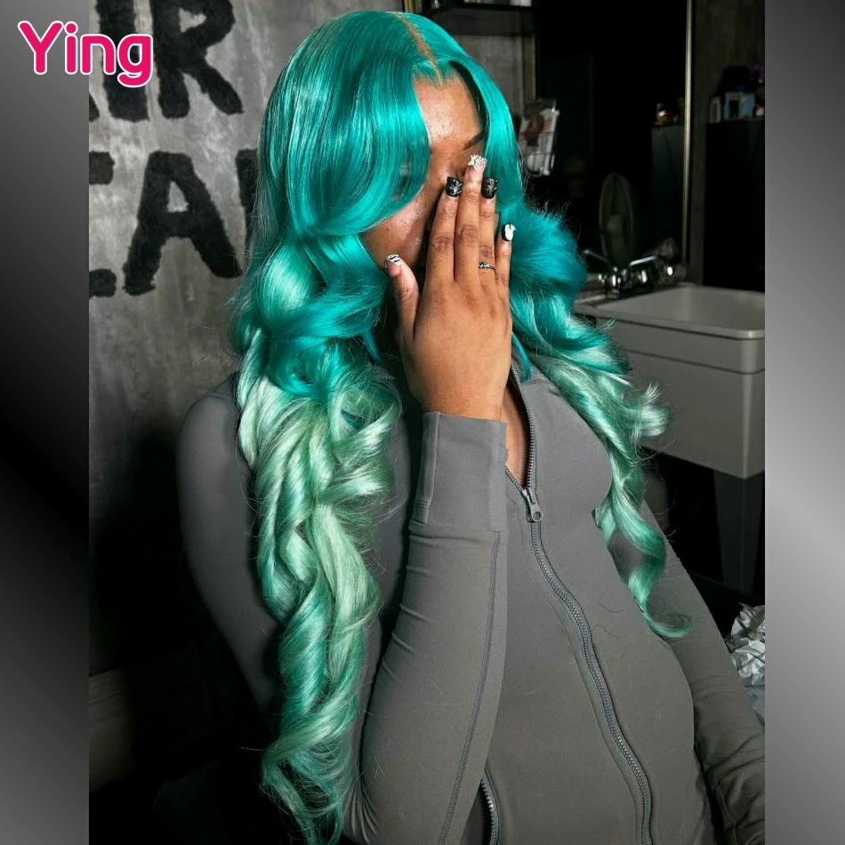 

Omber Blue Green Colored 200% 12A Loose Wave 13x4 13x6 Lace Front Human Hair Wig PrePlucked Brazilian 5x5 Closure Wigs For Women