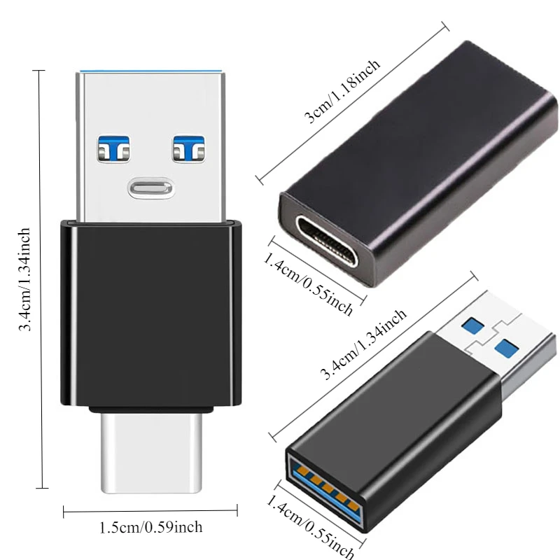 Three 3.1usb female to Type-C male adapters, Type-C female to USB female converters, and usb female to usb male connectors