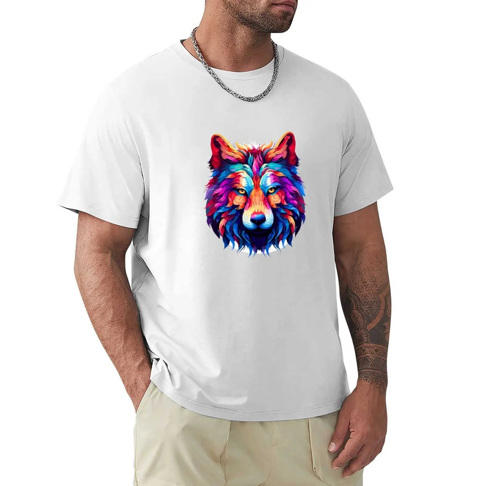 

Abstract Chromatic Wolf: Vivid Artistic Portrait T-Shirt hippie clothes summer tops tops black t-shirts for men