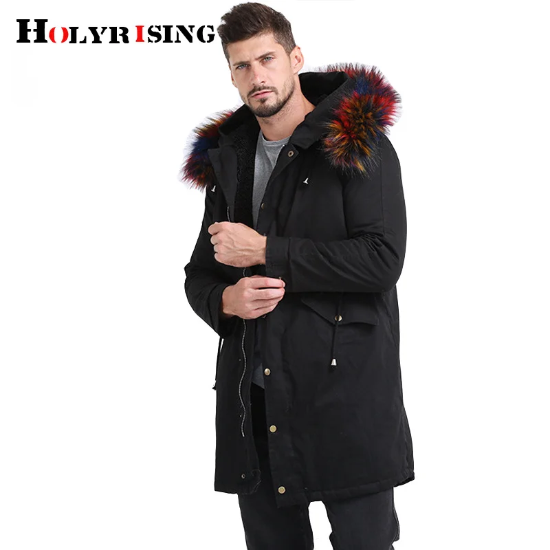 Holyrising 2024 new Fake fur hoode men's long parka winter jacket coat Fur cotton 18934-5