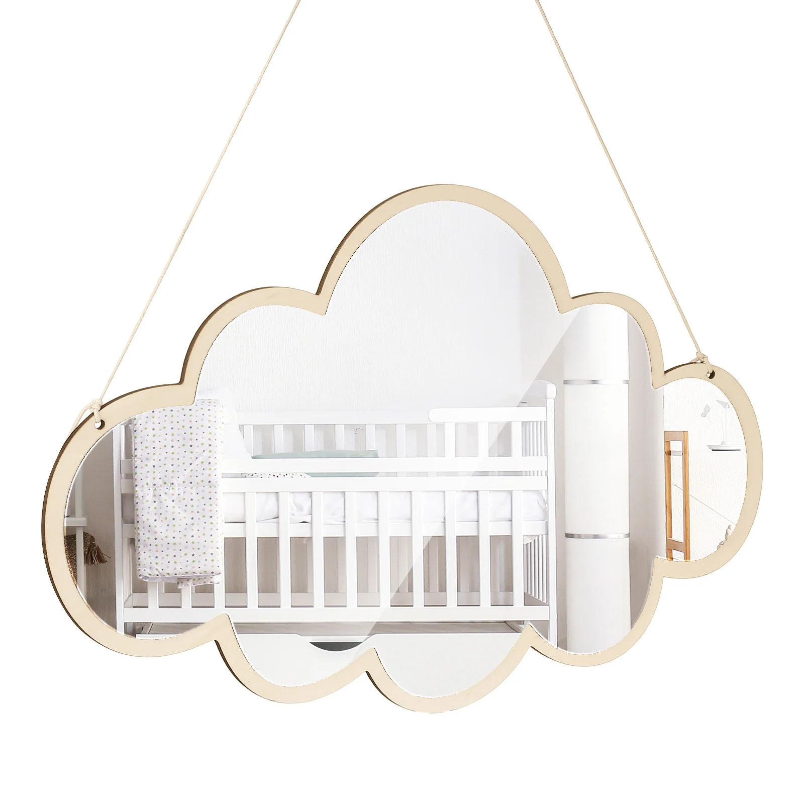 

Wooden Children Mirror Acrylic Unbreakable Shatterproof Kids Room Bedroom Decor Nursery Toddler Bathroom Cloud Shape Punch Free