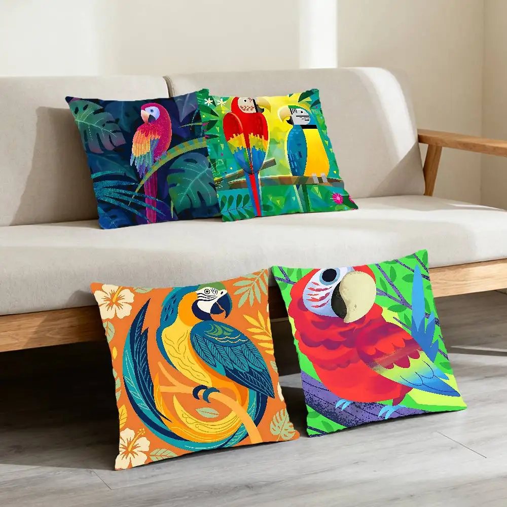Parrot Tropical Plant Pillow Case Throw Pillow Cover Nordic Vintage Style Cushion Covers Home Living Room Sofa Couch Seat Decor