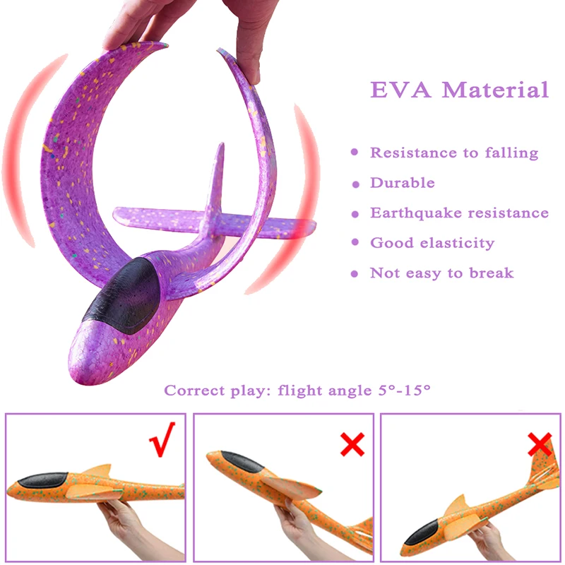 48cm EVA Foam Hand Throw Glider Aircraft DIY Flight Airplane Model Roundabout Toy Throwing Kid Gift