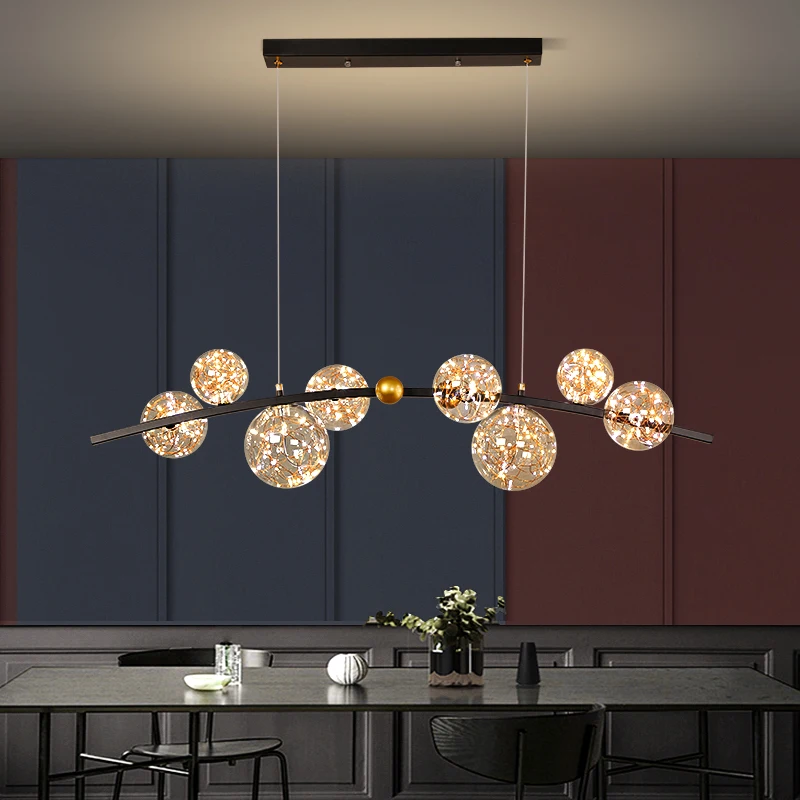 Nordic LED Pendant Lamp Clear Glass Ball Long Chandelier For Dining Room Bar Restaurant Coffee Shop Office Hanging Light