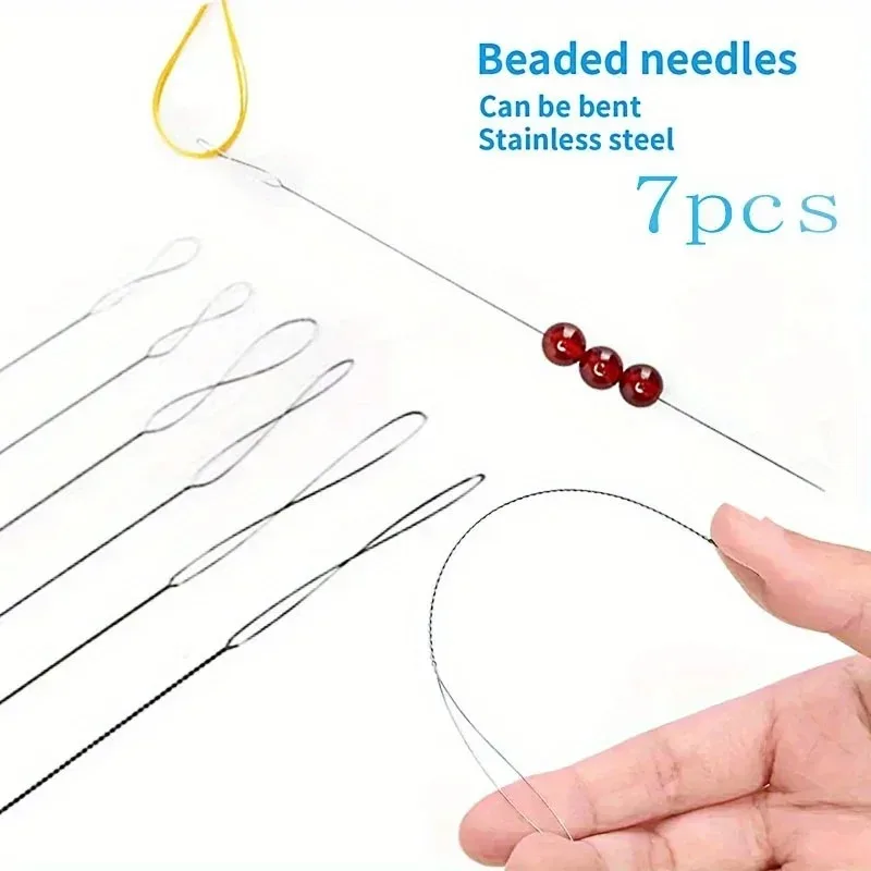 Conjunto de 7 Agulhas de Aço Inoxidável para Miçangas, Ferramentas Mágicas para Criação de Joias DIY, Acessórios para Artesanato, Resistentes e Duráveis