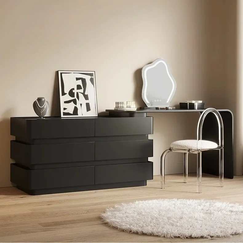 Light luxury chest integrated modern simple black Internet celebrity bedroom solid wood corner makeup table