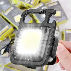 Mini COB Keychain Light USB Rechargeable Portable LED Flashlight Lamp Magnetic Mount Work Lamps Outdoor Camping Hiking Lights