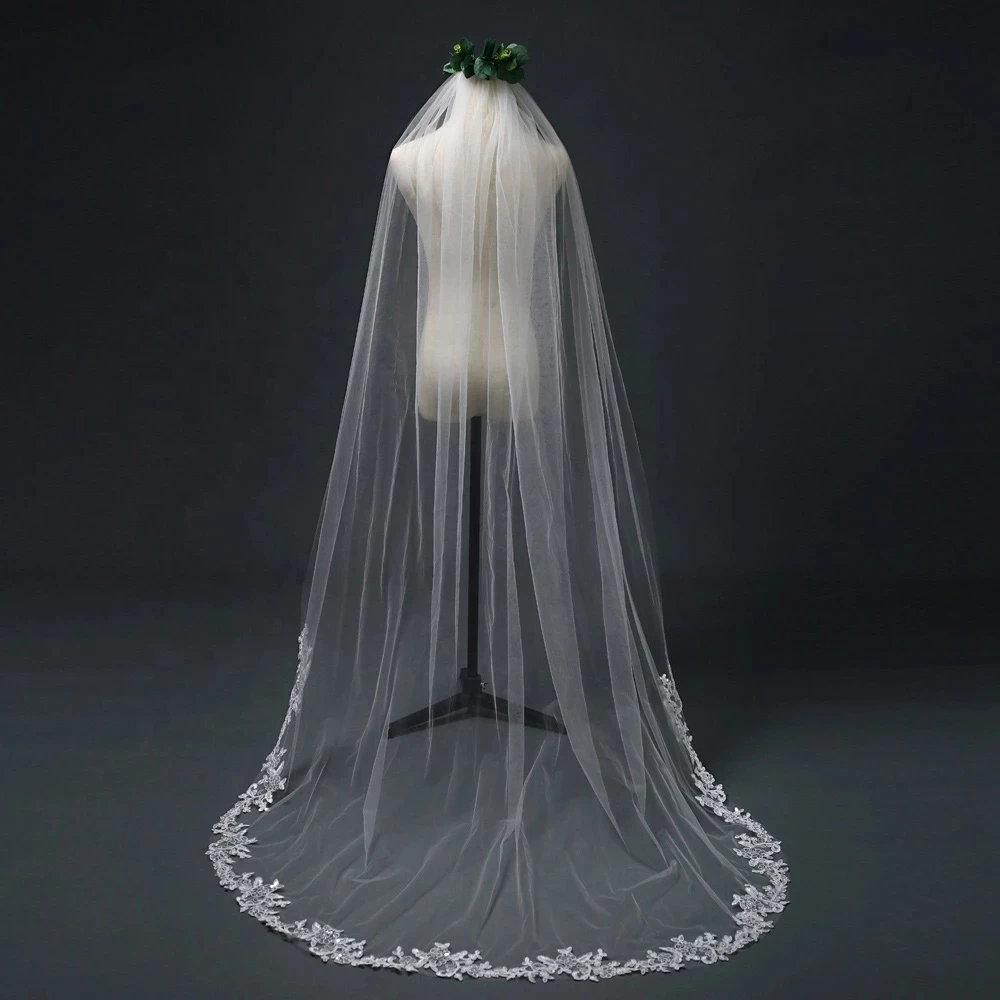 3 Meter Cathedral Wedding Veils Long Sequins Lace Edge Bridal Veil with Comb Wedding Accessories Bride Mantilla Vail