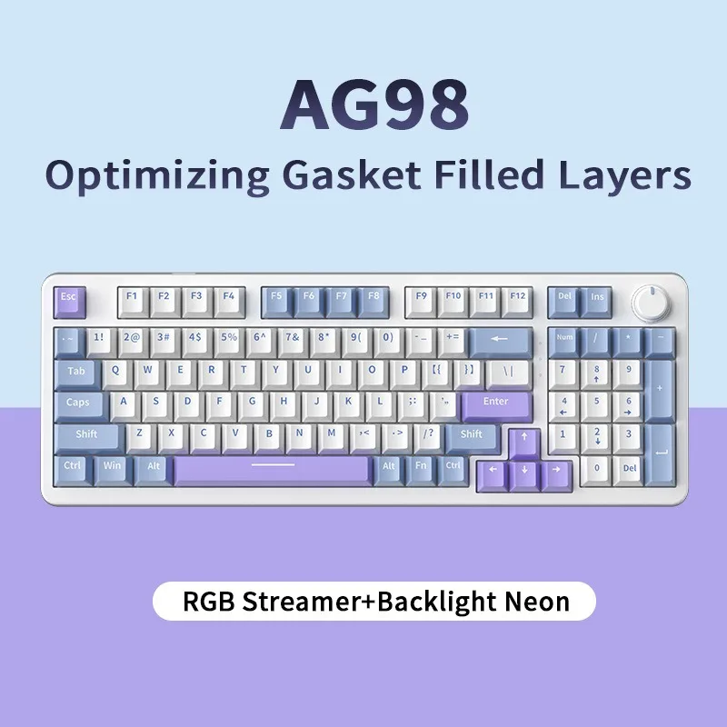 AG98 기계식 키보드, 개스킷, 혼합 조명, 풀키 핫스왑 가능, 게이밍, e스포츠, 유선 키보드