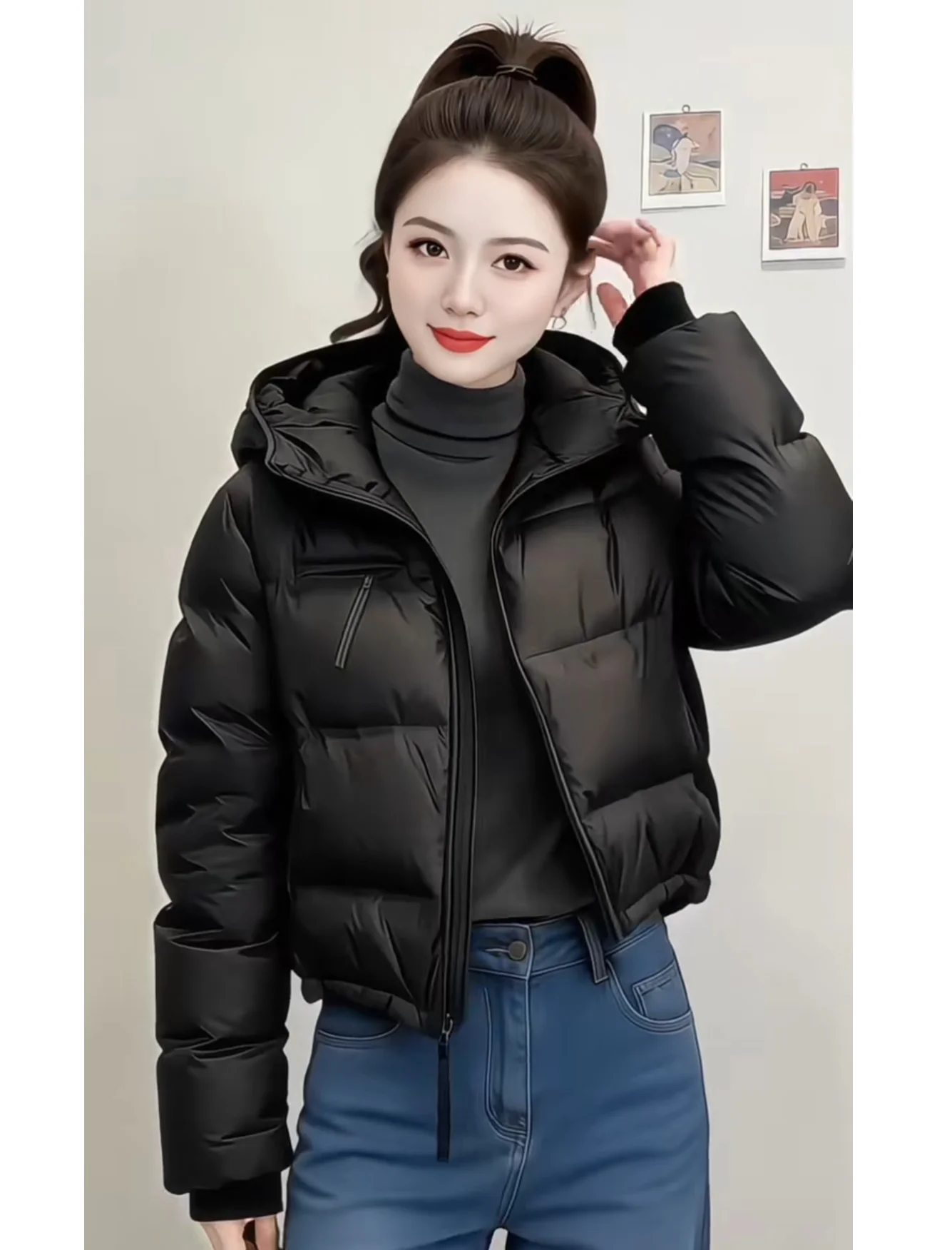 

Fashionable Hooded Cotton Jacket Women's European Style High End Elegant Short Size Matching All Seasons Outerwear Coat
