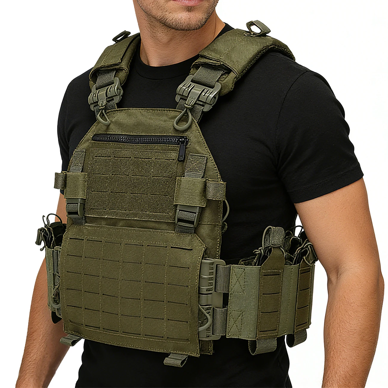 Lasergeschnittene Jagdweste mit Schnellverschluss-Schultergurt und verstellbarem Taillenumfang, MOLLE-System – Detail 11