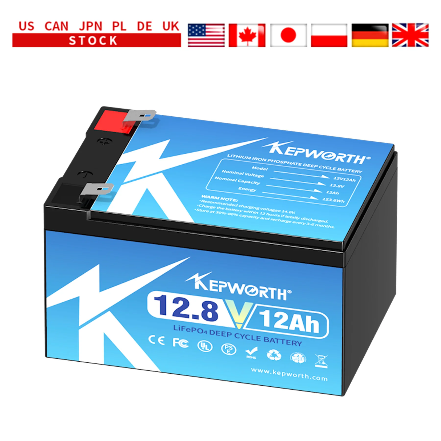 

KEPWORTH 12V 12Ah LiFePO4 Deep Cycle Rechargeable Battery Built-in BMS Support Series or Parallel Perfect for RV Kid Scooters