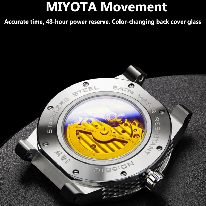 Switzerland IW Watch Men Automatic Mechanical Watches MIYOTA Movement Waterproof Wristwatch Sapphire Glass Cowhide Strap Reloj