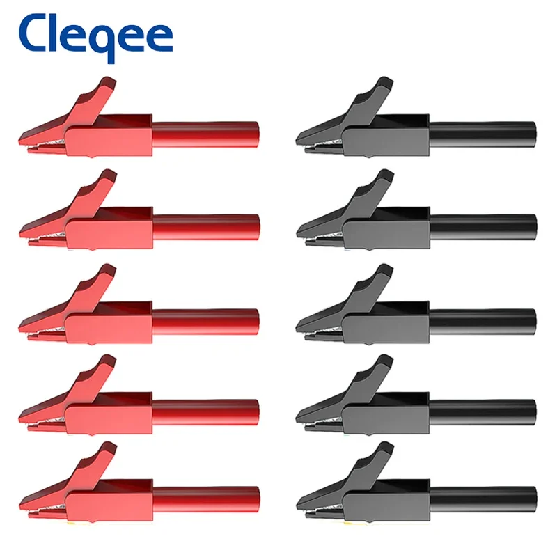 Cleqee P2007 10pcs Alligator Clip to 4mm Banana Female Jack Test Adapter Crocodile Clamp Compatiable with 4mm Banana Plug