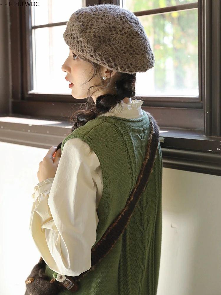 Misturas de algodão bonito babados gola laço topos blusas 2025 outono feminino chique coreia japão meninas estilo preppy camisas básicas