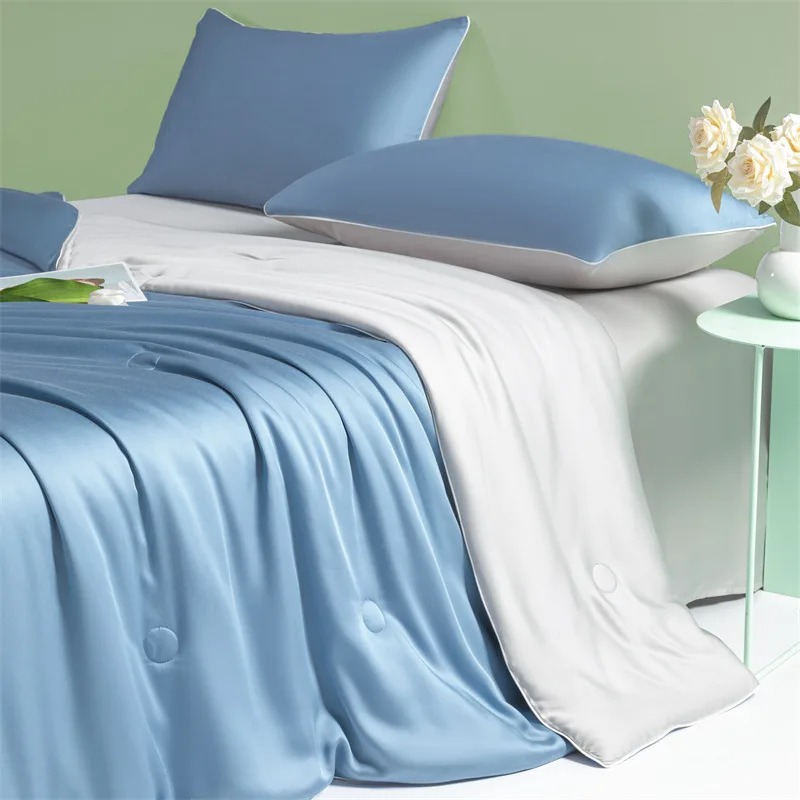 New washed ice silk embroidery double spell ice silk air conditioner quilt student dormitory machine washable summer cool quilt 2
