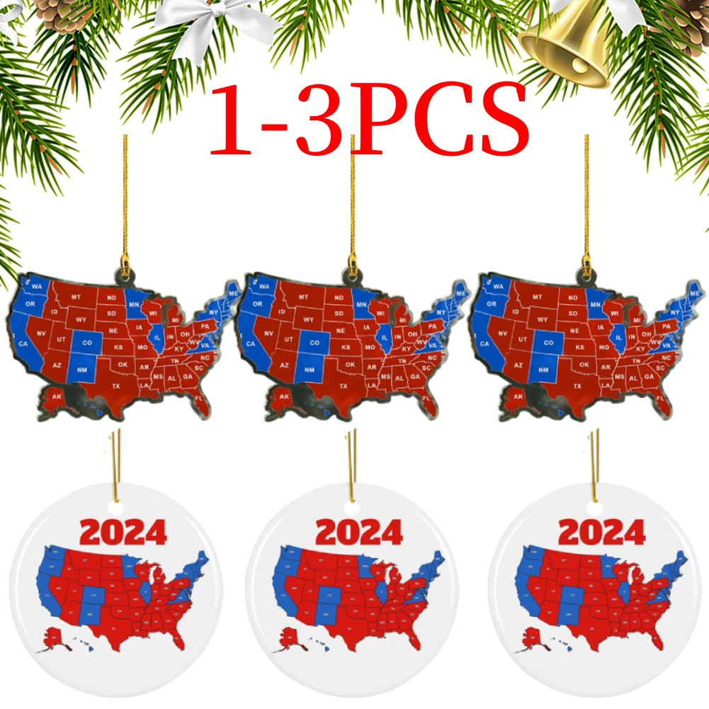 2024 US Election Map Ornament Acrylic Presidential Election Map President Won Again Election Ornament Christmas Tree Decoration