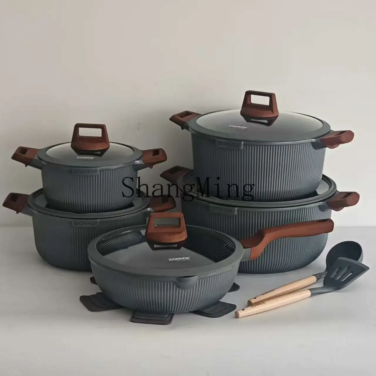 CLL small vertical non-stick pan with blue diamond non-stick set, covered soup pan, frying pan