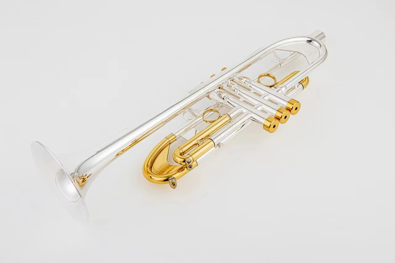 Bach Logo Heavy Trumpet Bb Tune Sliver Brass Plated Professional Brass Instruments With Case Nozzle Free Shipping