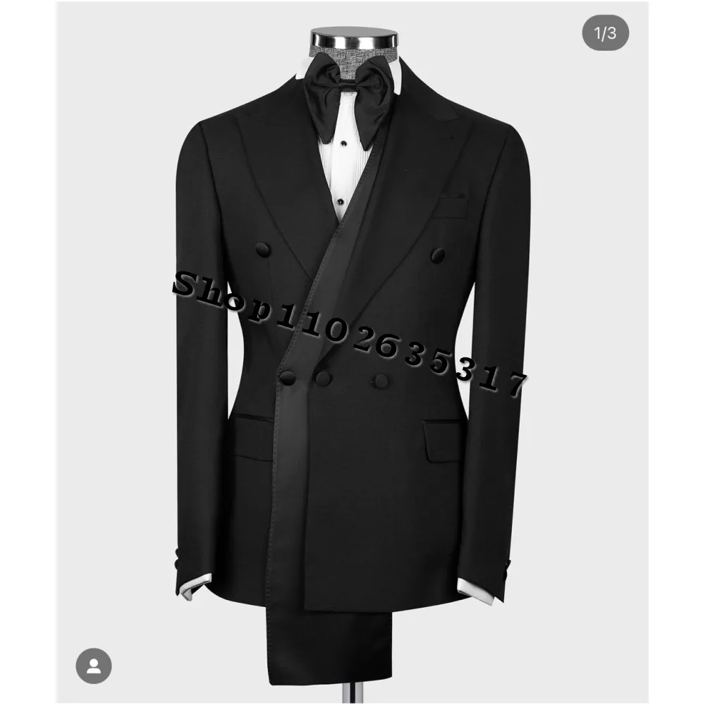 Latest Men\'s Suits 2 Pieces With Unique Blazer Pants Satin Peaked Collar Tuxedo Modern Wedding Groom Daily Outfits Custom Made