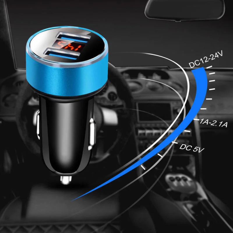 Convenient Dual Ports USB Car Charger LED Voltmeter Display 3 1A Output Fast Charging Reliable Performance Black