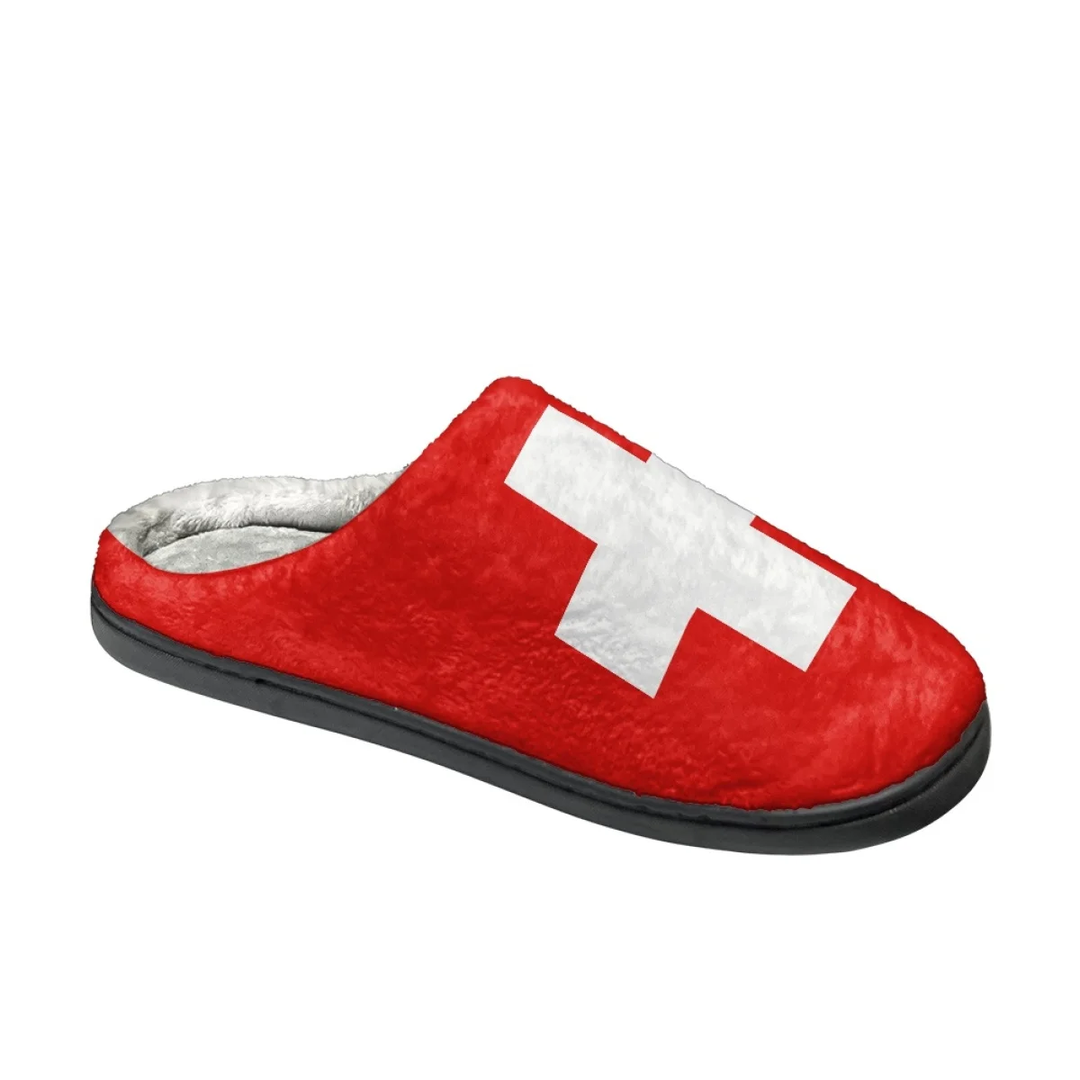 Fashion Swiss Flag Design Indoor Slippers Autumn Winter Warm Couple Comfy Footwear Non-Slip Cozy Cotton Slippers Print On Demand