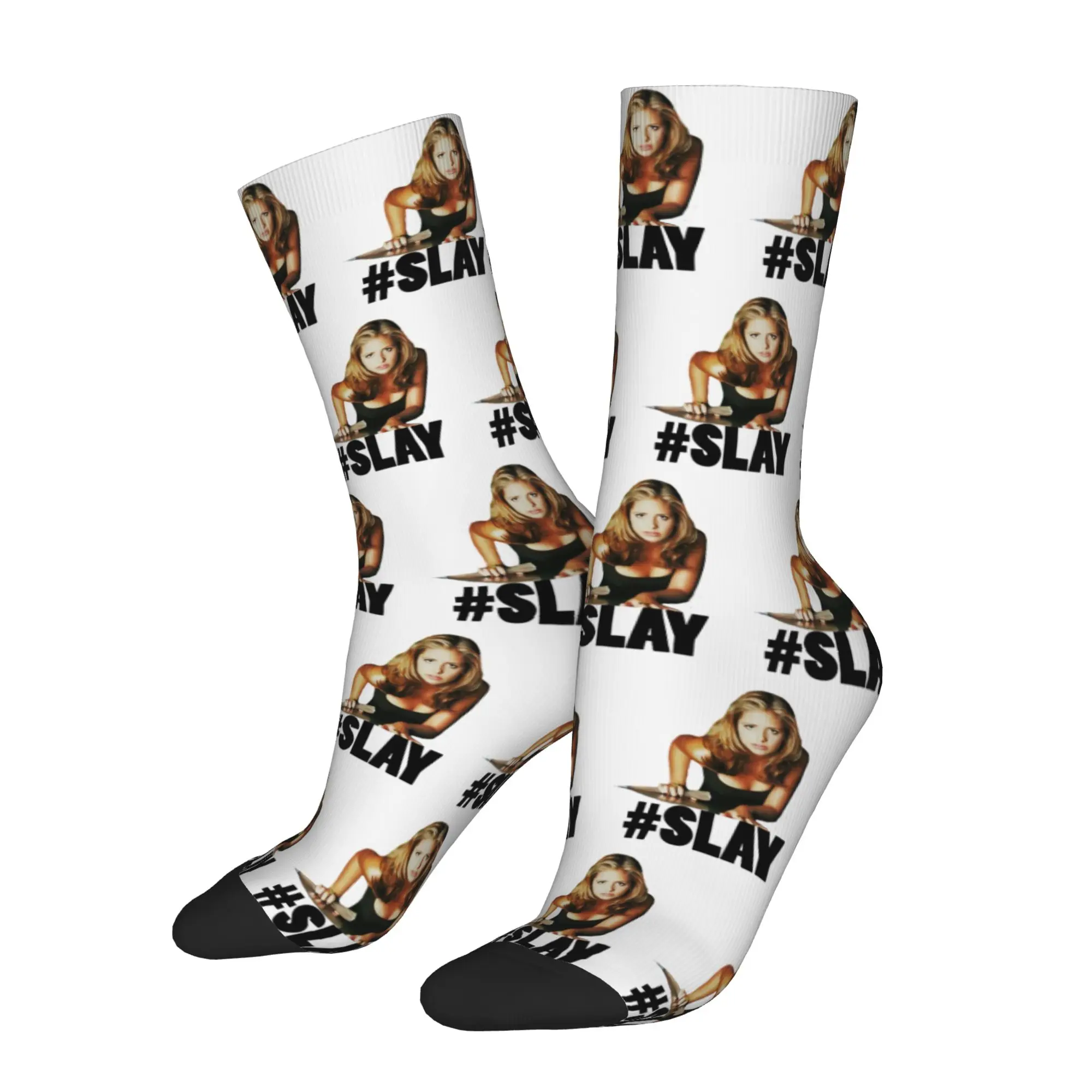 Autumn Winter Casual Men's Women's Buffy the Vampire Slayer Socks Horror Movie Sweat Absorbing Basketball Socks