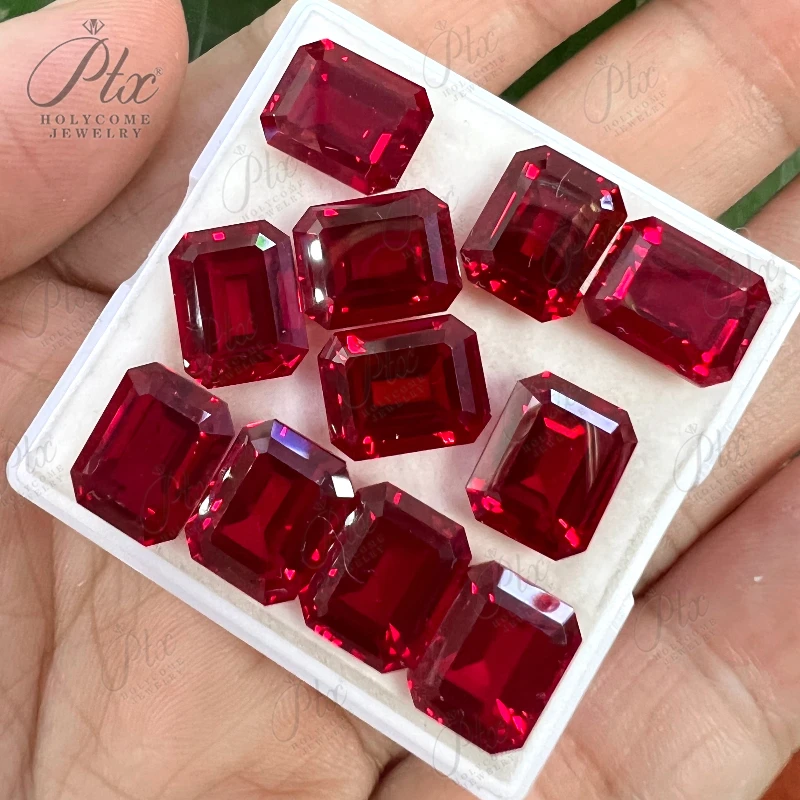 Lab Grown Ruby Emerald Cut Various Sizes Pigeon Blood Red Loose Gemstone Beads For DIY Jewelry Making With AGL Certificate