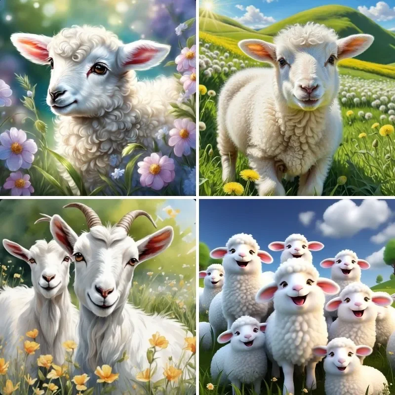 5D Diamond Art Painting Kits Sheep,White Goat DIY Full Rhinestone Embroidery Set Paint with Diamonds Art By Number