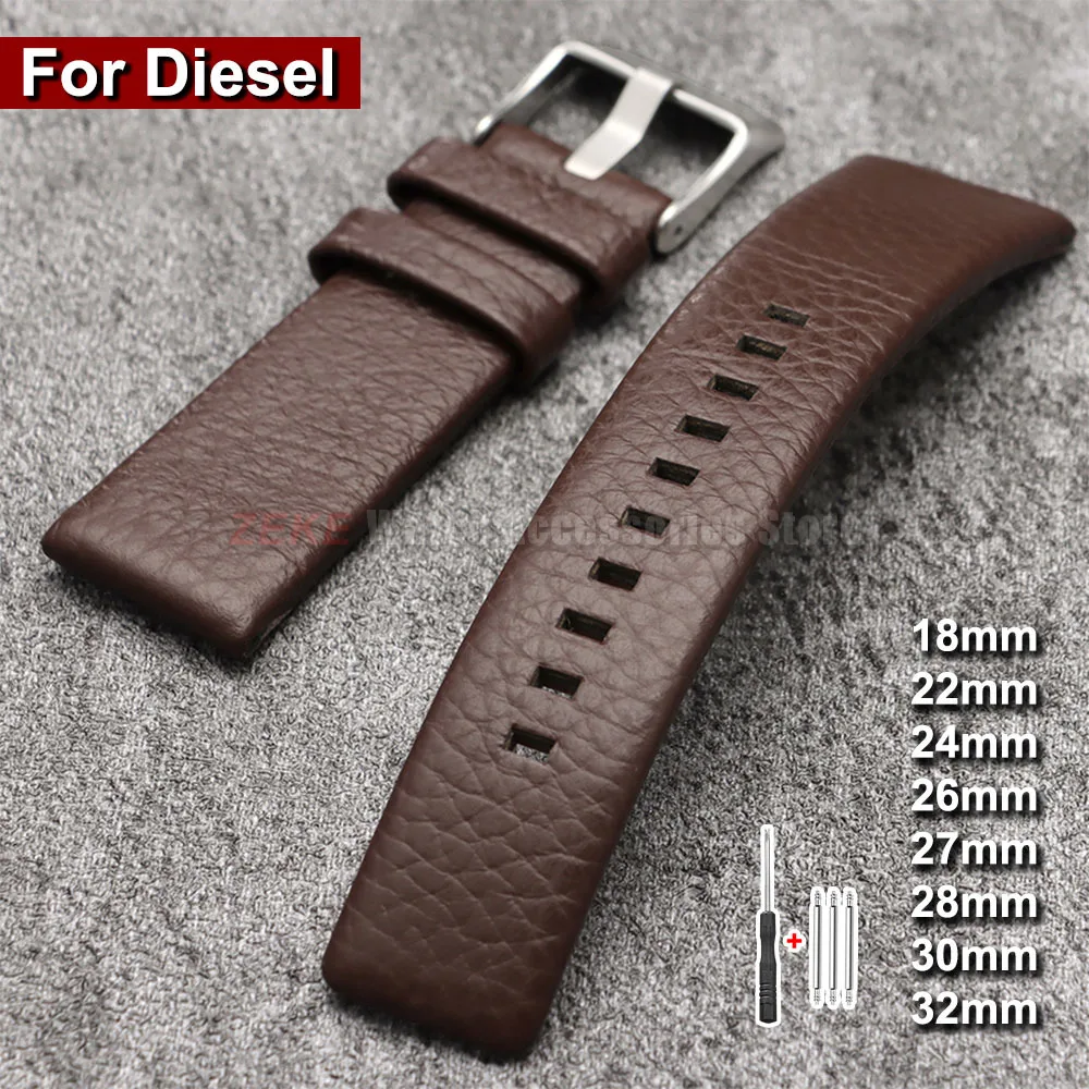 18/22/24/26/27/28/30/32mm Litchi Top-Grain Leather Watch Band for Diesel Watch Friday Series Dz4323/4318/4329 Soft Cowhide Strap