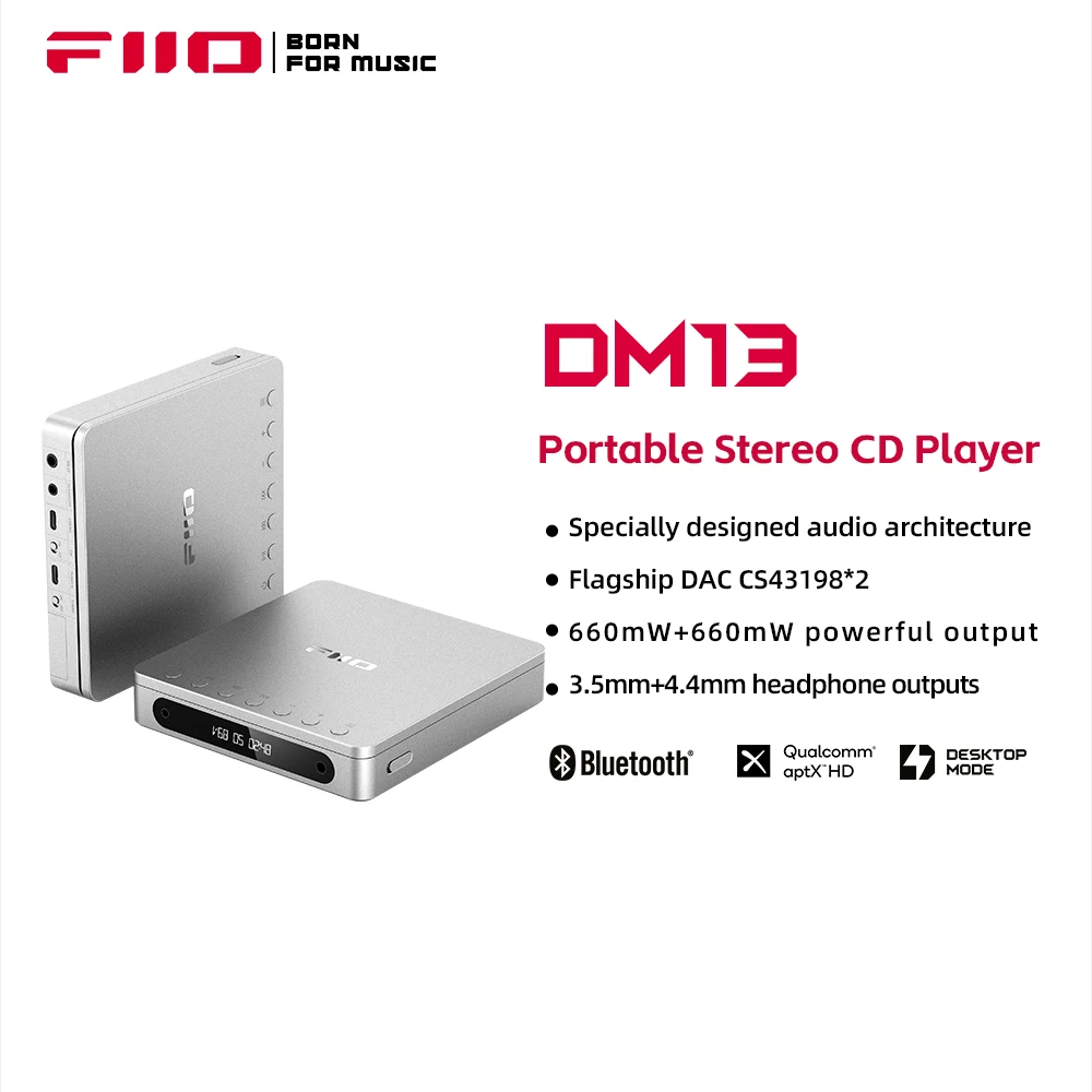 Reproductor de CD estéreo portátil multifuncional FiiO DM13 con batería de larga duración, admite rasgado USB, óptico/coaxial/3,5 mm/4,4 mm