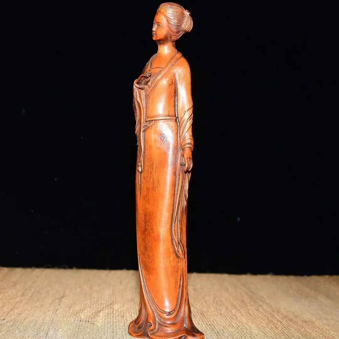 Hand Carved Wood Ancient beauty in a long skirt Statue Figurine Desktop Ornaments Home Decoration Crafts Tea Pet Decor