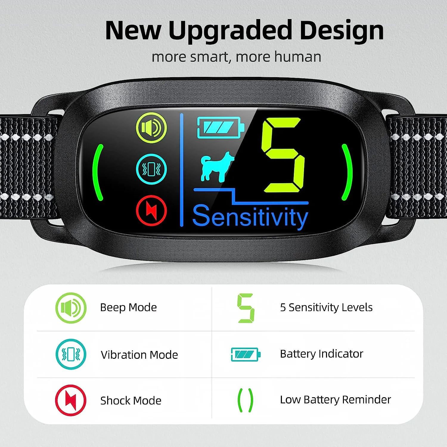 Dog Bark Collar,Rechargeable Smart Collar,Anti Barking Training Collar with 5 Adjustable Sensitivity Beep Vibration Shock