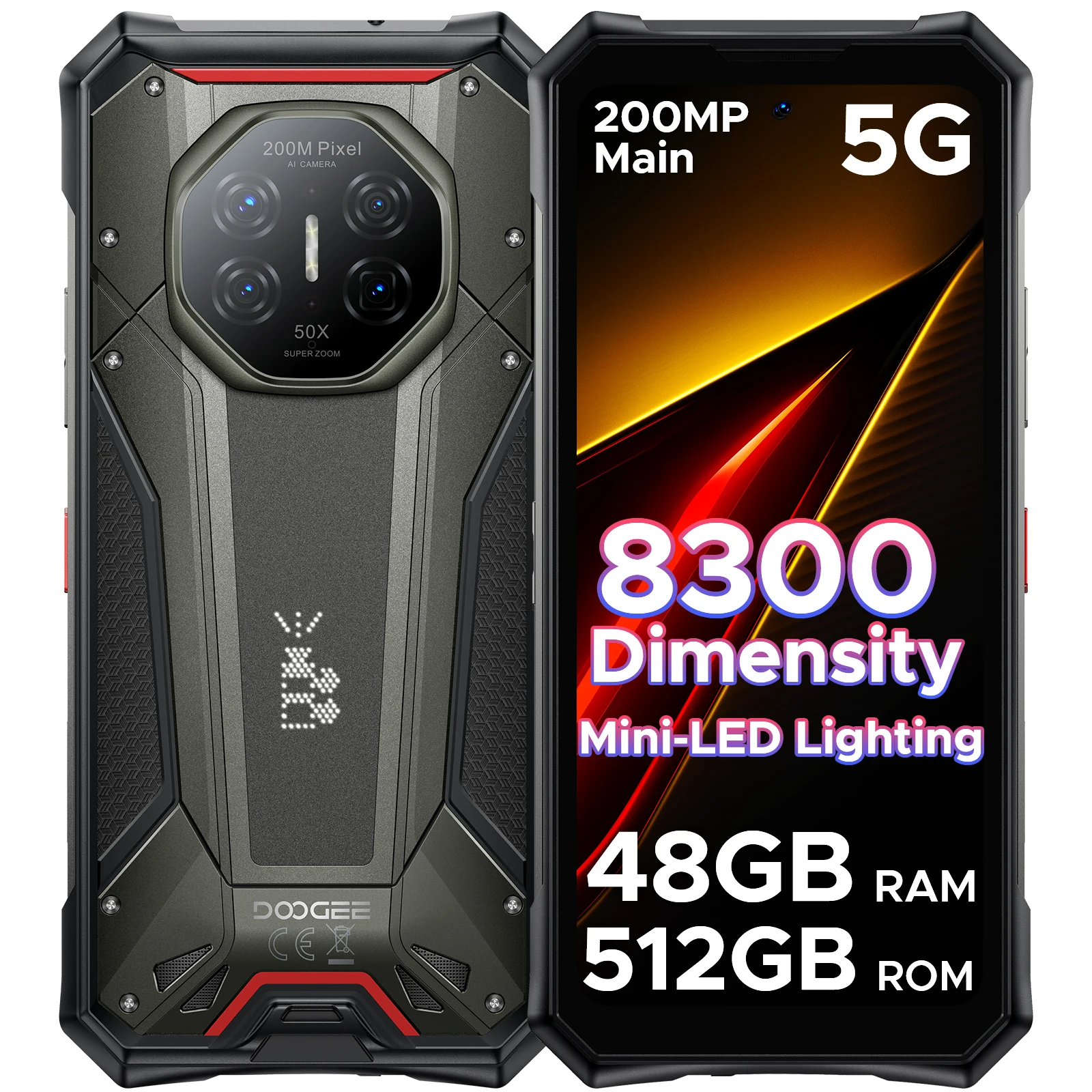 DOOGEE S300 Pro 5G robuuste telefoon 6,78 inch 120Hz Dimensity 8300 200MP camera 11000mAh batterij 48GB (16+32GB) 512GB Android 16 NFC Google Play ondersteuning