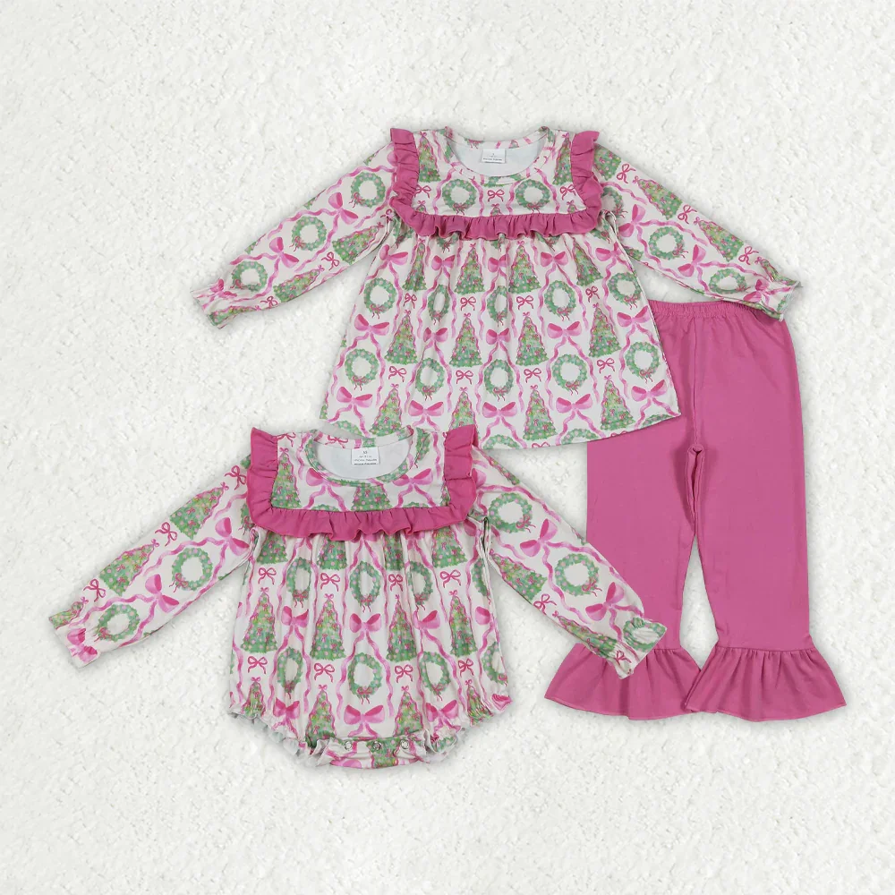 

LR2202 Wholesale baby rompers kids clothes girl Summer Christmas bow pattern lace long sleeve romper baby girl clothes sets