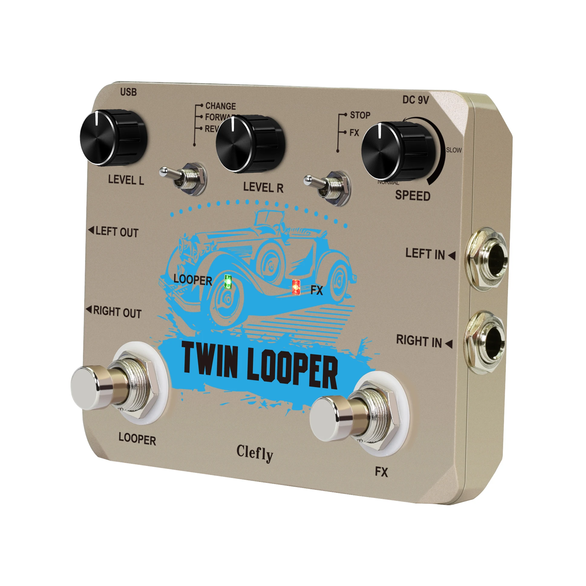 Clefly-LTL-02 Twin Looper Pedal Upgrades for Electric Guitar, 10 Min Looping, Unlimited Undo, Redo Function, 11 Types