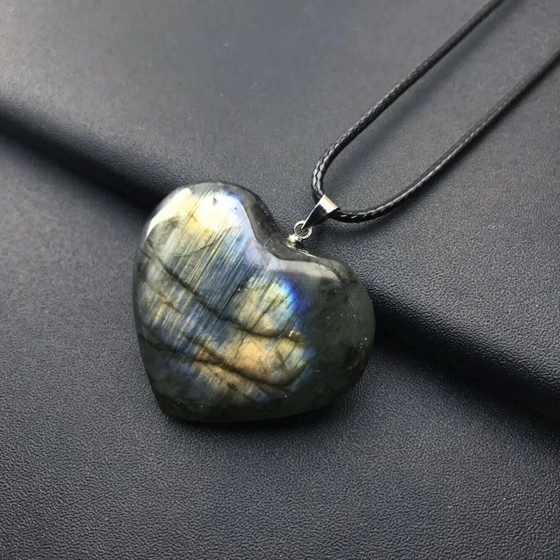 Natural Heart Labradorite Pendants 925 Silver Moonstone Sun Stone Necklace Divination Spiritual Meditation Fine Jewelry image 3