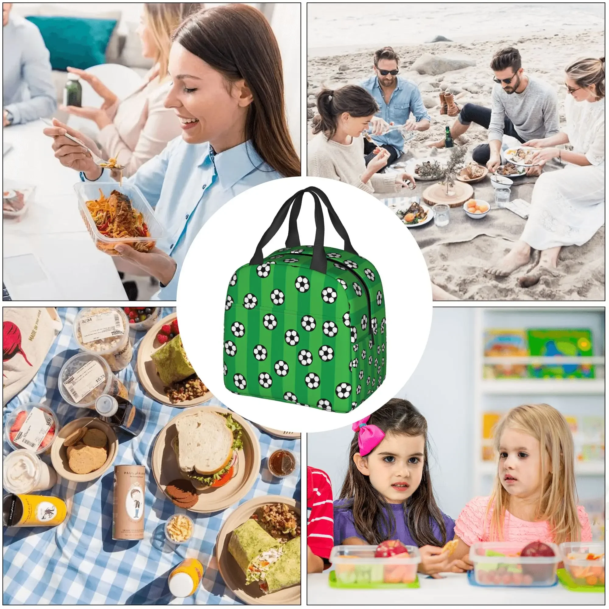 Sports Footbally Seamless Pattern Insulated Lunch Bag for School Office Soccerly  Resuable Cooler Thermal Bento Box Women Men