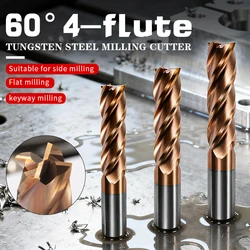 Tungsten Steel End Mill HRC60 4 Flutes 1mm-20mm Tungsten Shank Milling Cutter CNC Machines Tools Alloy Coating Carbide for Lathe