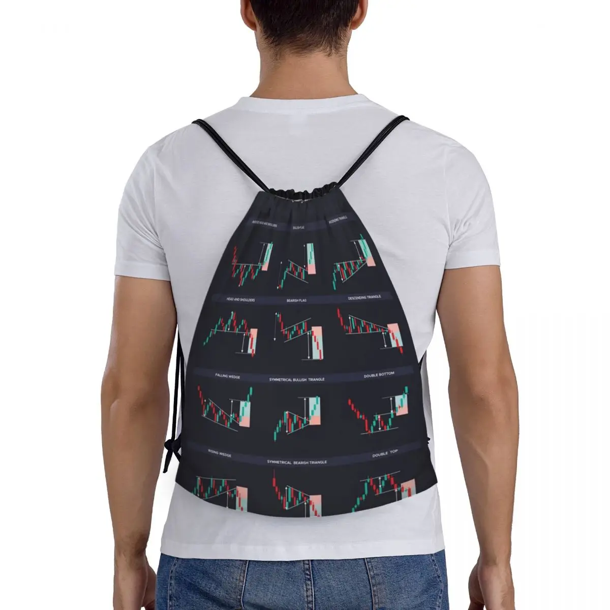 Trading Chart Patterns Drawstring Backpack Women Men Gym Sport Sackpack Portable Stock Trading Forex Shopping Bag Sack image 5