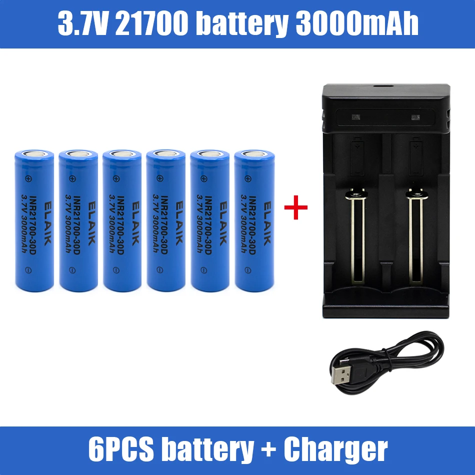 21700 3.7V 3000mAh rechargeable battery 3C power lithium-ion high discharge, suitable for LED flashlights, power tools,charger