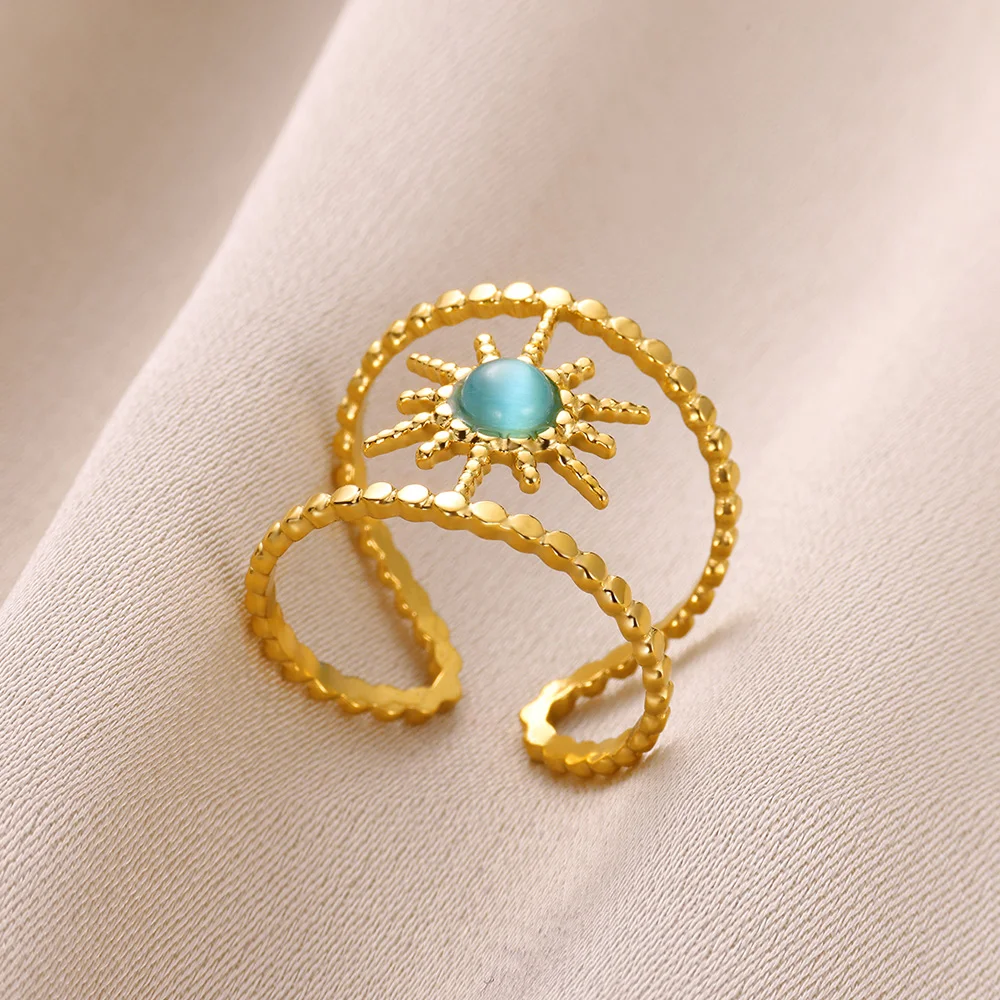 خاتم من الفولاذ المقاوم للصدأ من الحجر الطبيعي للنساء ، خواتم مفتوحة أنيقة ، حفل زفاف ، إكسسوارات مجوهرات ، هدايا لأعياد الميلاد #2