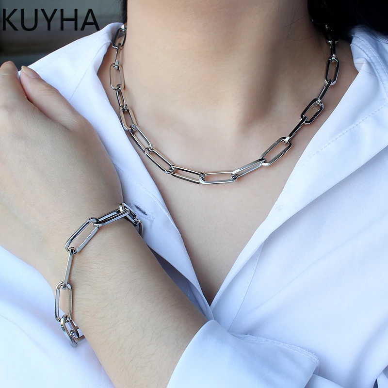 

New Fashion Simple Silver Necklaces Unisex 316L Stainless Steel Mirror Polish Necklace Bracelet Jewelry Accessory Gifts 2025