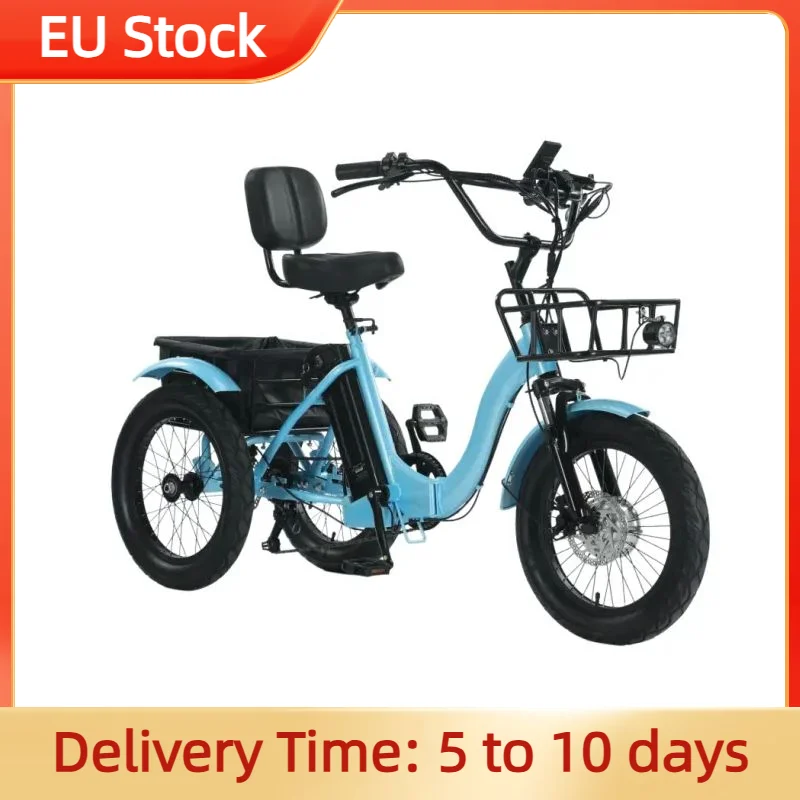 Blau/Gelb faltbar 18 Zoll 3-Rad-Elektrofahrrad Lastenfahrrad Trike 350 W Fat Tire Elektro-Dreirad Erwachsene Batterie abnehmbar