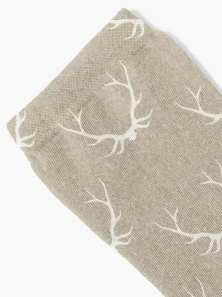 Antlers - White on Tan Linen Socks Children's funny gifts luxe Socks For Girls Men's