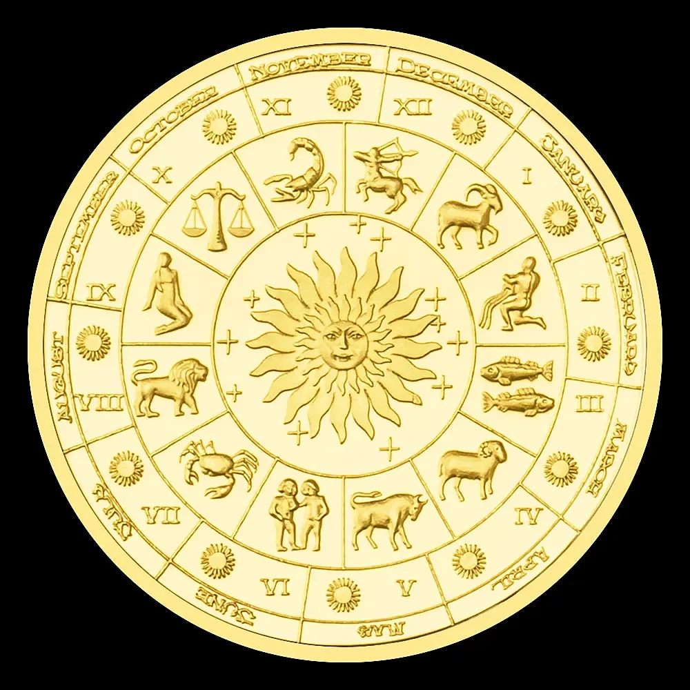 اثني عشر كوكبة تذكارية عملة جوزاء مطلية بالذهب عملات قابلة للجمع ديكور المنزل