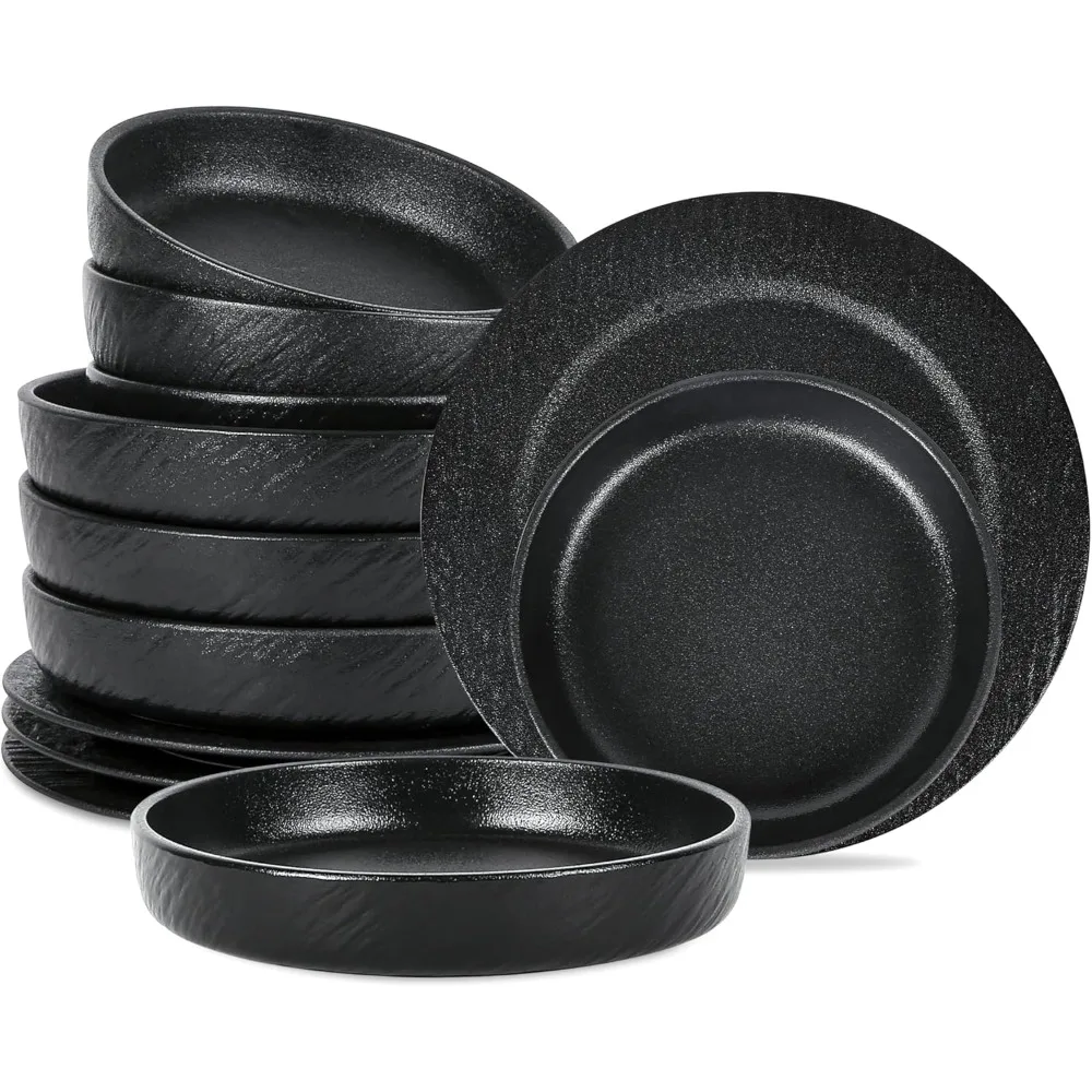 

Senso 12-Piece Dinnerware Set New Bone China, Plates and Bowls Sets, Dish set for 4, Dinner and Salad Plates, Black