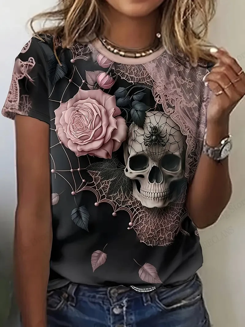 

Women T-shirt Halloween Skull 3d Printed T shirt Women Fashion O-Neck Short Sleeve Oversized Tops Tees Female Clothing Pumpkin